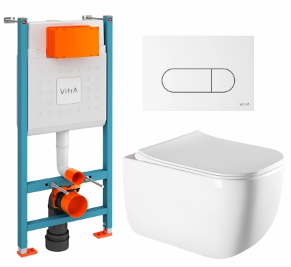 Комплект 3 в 1 инсталляция VitrA V-Fix Core + Унитаз подвесной Vincea Form VT1-35 + кнопка белая глянцевая