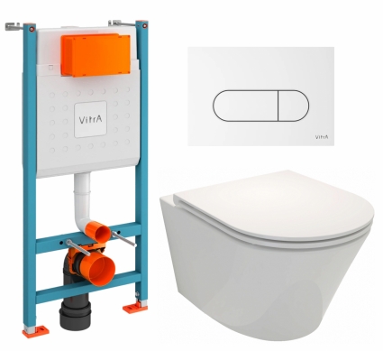 Комплект 3 в 1 инсталляция VitrA V-Fix Core + Унитаз подвесной Jacob Delafon Rodin+ EDY102-00 + кнопка белая глянцевая