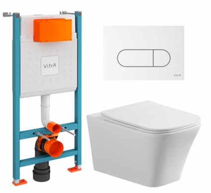 Комплект 3 в 1 инсталляция VitrA V-Fix Core +  Унитаз подвесной Vincea Cool VT1-210 + кнопка белая глянцевая
