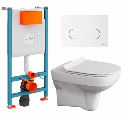 Комплект 3 в 1 инсталляция VitrA V-Fix Core + Унитаз подвесной Cersanit City + кнопка белая глянцевая