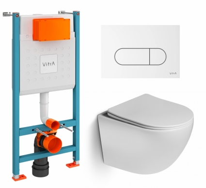 Комплект 3 в 1 инсталляция VitrA V-Fix Core + Унитаз подвесной SantiLine SL-5005 + кнопка белая глянцевая