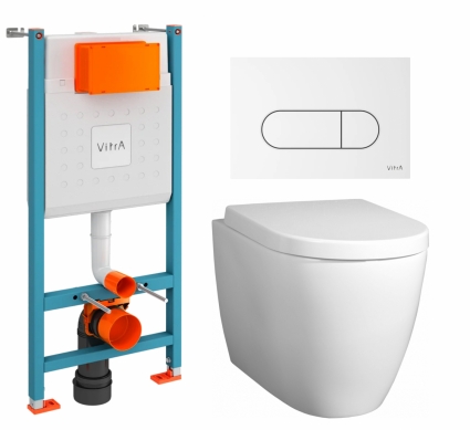 Комплект 3 в 1 инсталляция VitrA V-Fix Core + Унитаз подвесной BelBagno Marino + кнопка белая глянцевая