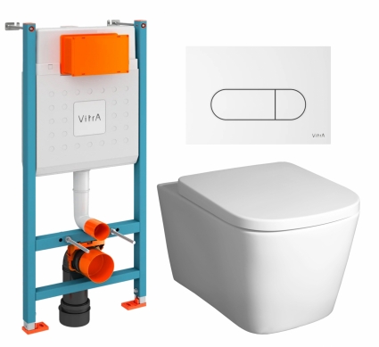 Комплект 3 в 1 инсталляция VitrA V-Fix Core + Унитаз подвесной BelBagno Albano BB120CHR + кнопка белая глянцевая