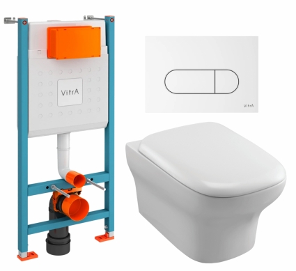 Комплект 3 в 1 инсталляция VitrA V-Fix Core + Унитаз подвесной Jacob Delafon Vox EDM102-00 + кнопка белая глянцевая
