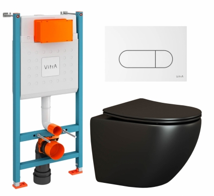 Комплект 3 в 1 инсталляция VitrA V-Fix Core + Унитаз подвесной Ceramica Nova Metropol CN4002MB + кнопка белая глянцевая