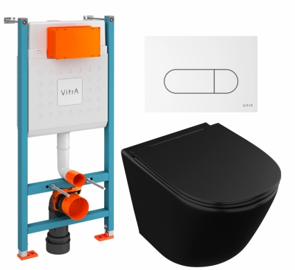 Комплект 3 в 1 инсталляция VitrA V-Fix Core + Унитаз подвесной Owl 1975 Vind Cirkel-H Matt Black OWLT190305 + кнопка белая глянцевая