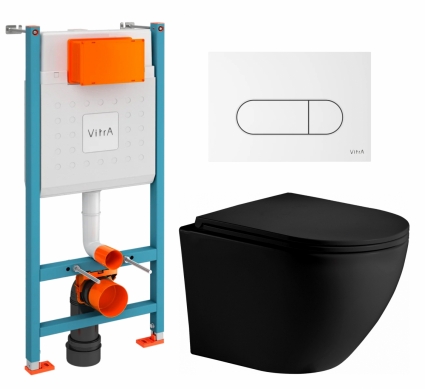 Комплект 3 в 1 инсталляция VitrA V-Fix Core + Унитаз подвесной Weltwasser WW Merzbach 043 MT-BL + кнопка белая глянцевая