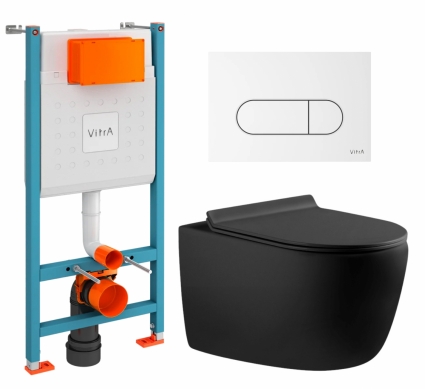 Комплект 3 в 1 инсталляция VitrA V-Fix Core + Унитаз подвесной Aquanet Cetus-BW 287008 + кнопка белая глянцевая