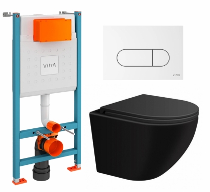 Комплект 3 в 1 инсталляция VitrA V-Fix Core + Подвесной унитаз SinteSi EVI + кнопка белая глянцевая