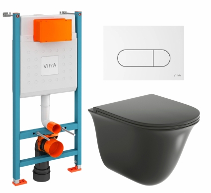 Комплект 3 в 1 инсталляция VitrA V-Fix Core + Унитаз подвесной Grossman GR-4412BMS + кнопка белая глянцевая