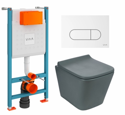 Комплект 3 в 1 инсталляция VitrA V-Fix Core + Унитаз подвесной Weltwasser WW SK Gelbach 041 MT-GR + кнопка белая глянцевая