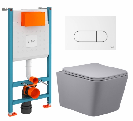 Комплект 3 в 1 инсталляция VitrA V-Fix Core + Унитаз подвесной Vincea Q-Line VT1-12MG + кнопка белая глянцевая