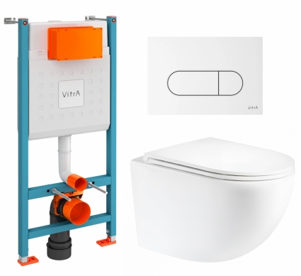 Комплект 3 в 1 инсталляция VitrA V-Fix Core + Унитаз подвесной Enio Unico Tornado 1.0 EN2105073 + кнопка белая глянцевая
