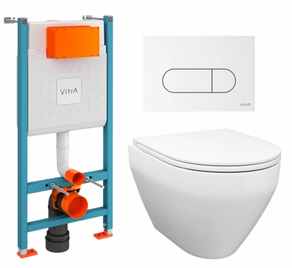 Комплект 3 в 1 инсталляция VitrA V-Fix Core + Унитаз подвесной Enio Cono EN2870522 + кнопка белая глянцевая