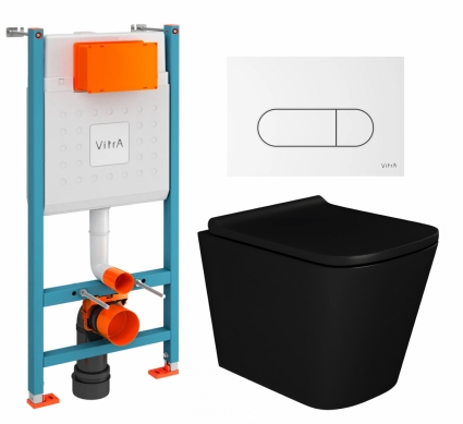 Комплект 3 в 1 инсталляция VitrA V-Fix Core + Унитаз подвесной Enio Binario BL EN4180225 + кнопка белая глянцевая