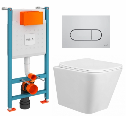 Комплект 3 в 1 инсталляция VitrA V-Fix Core + Унитаз подвесной Taliente Correto CR25200 + кнопка хром матовая