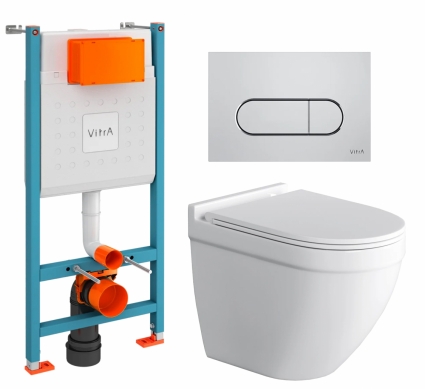Комплект 3 в 1 инсталляция VitrA V-Fix Core + Унитаз подвесной Grossman GR-4483S + кнопка хром матовая