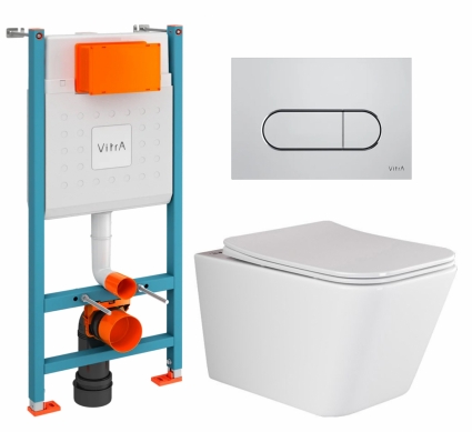 Комплект 3 в 1 инсталляция VitrA V-Fix Core + Унитаз подвесной Ceramica Nova Metric Rimless CN3007 + кнопка хром матовая