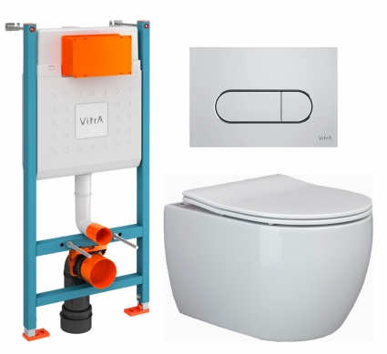 Комплект 3 в 1 инсталляция VitrA V-Fix Core + Унитаз подвесной Ceramica Nova Play CN3001 + кнопка хром матовая