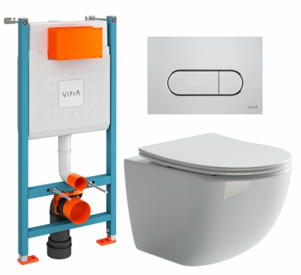Комплект 3 в 1 инсталляция VitrA V-Fix Core + Унитаз подвесной Ceramica Nova Forma CN3009 + кнопка хром матовая