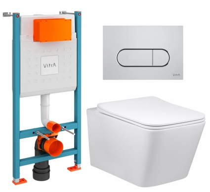Комплект 3 в 1 инсталляция VitrA V-Fix Core + Унитаз Vincea Q-Line VT1-12 + кнопка хром матовая
