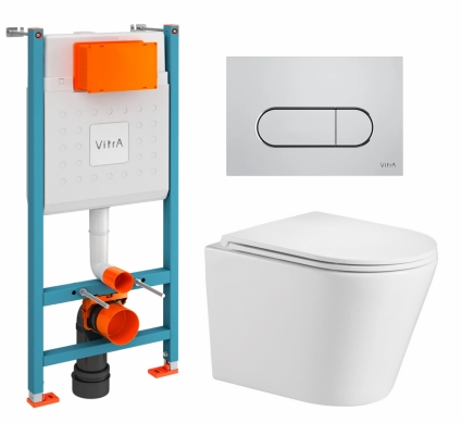 Комплект 3 в 1 инсталляция VitrA V-Fix Core + Подвесной унитаз WeltWasser Salzbach 043 GL-WT + кнопка хром матовая