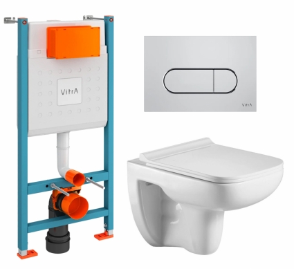 Комплект 3 в 1 инсталляция VitrA V-Fix Core + Подвесной унитаз WeltWasser Kehlbach 004 GL-WT + кнопка хром матовая