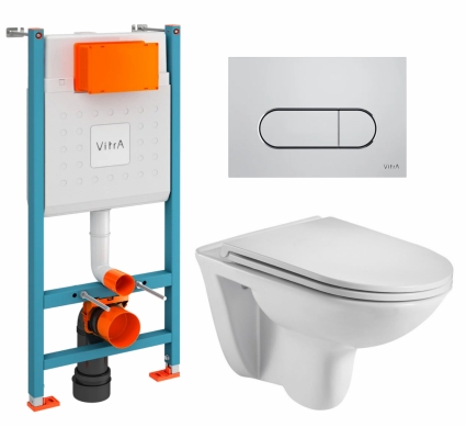 Комплект 3 в 1 инсталляция VitrA V-Fix Core + Подвесной унитаз WeltWasser Baarbach 004 GL-WT + кнопка хром матовая