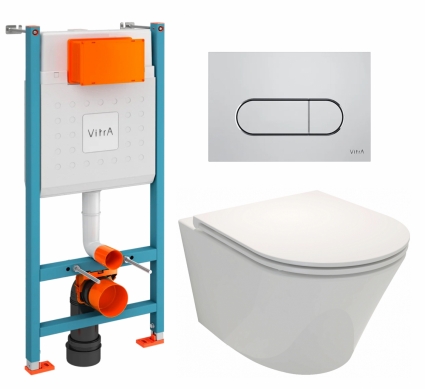 Комплект 3 в 1 инсталляция VitrA V-Fix Core + Унитаз подвесной Jacob Delafon Rodin+ EDY102-00 + кнопка хром матовая
