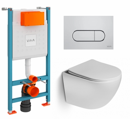 Комплект 3 в 1 инсталляция VitrA V-Fix Core + Унитаз подвесной SantiLine SL-5005 + кнопка хром матовая