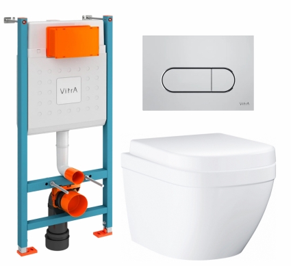 Комплект 3 в 1 инсталляция VitrA V-Fix Core + Унитаз подвесной Grohe Euro Ceramic 39206000 + кнопка хром матовая