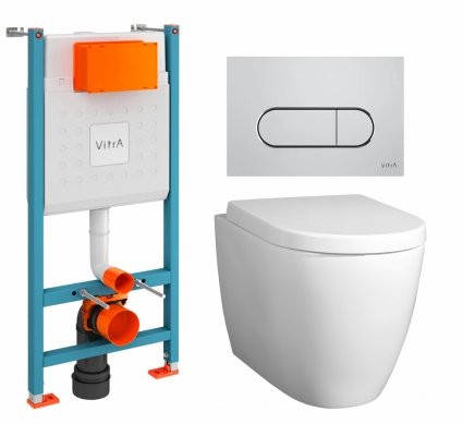 Комплект 3 в 1 инсталляция VitrA V-Fix Core + Унитаз подвесной BelBagno Marino + кнопка хром матовая