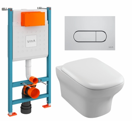 Комплект 3 в 1 инсталляция VitrA V-Fix Core + Унитаз подвесной Jacob Delafon Vox EDM102-00 + кнопка хром матовая