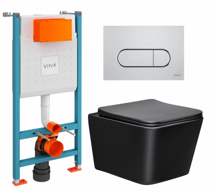 Комплект 3 в 1 инсталляция VitrA V-Fix Core + Унитаз Vincea Q-Line VT1-12MB + кнопка хром матовая