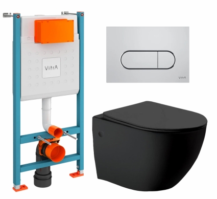 Комплект 3 в 1 инсталляция VitrA V-Fix Core + Унитаз Vincea Globo VT1-14MB + кнопка хром матовая