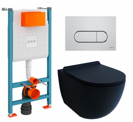 Комплект 3 в 1 инсталляция VitrA V-Fix Core + Унитаз подвесной Esbano Garcia + кнопка хром матовая