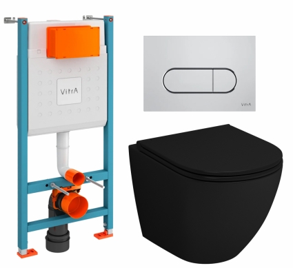 Комплект 3 в 1 инсталляция VitrA V-Fix Core + Унитаз подвесной Grossman GR-4455BMS + кнопка хром матовая