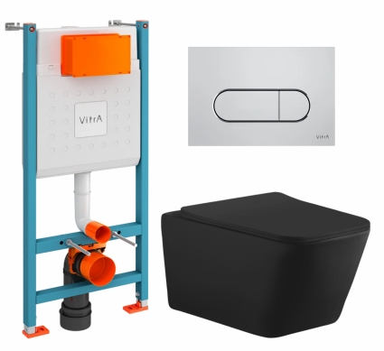 Комплект 3 в 1 инсталляция VitrA V-Fix Core + Унитаз подвесной Aquanet Tavr-W BW 287011 + кнопка хром матовая