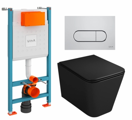 Комплект 3 в 1 инсталляция VitrA V-Fix Core + Унитаз подвесной Owl 1975 Ruta-H OWLT190404 + кнопка хром матовая