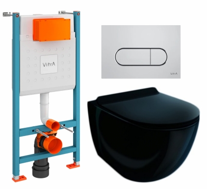 Комплект 3 в 1 инсталляция VitrA V-Fix Core + Унитаз подвесной Esbano Garcia ESUPGARCB + кнопка хром матовая