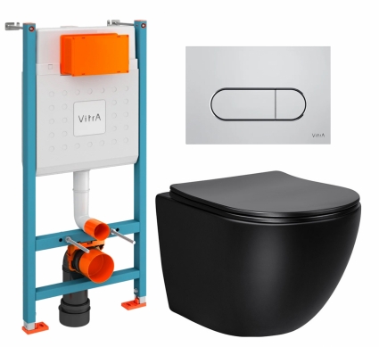 Комплект 3 в 1 инсталляция VitrA V-Fix Core + Унитаз Vincea Globo VT1-14SMB + кнопка хром матовая