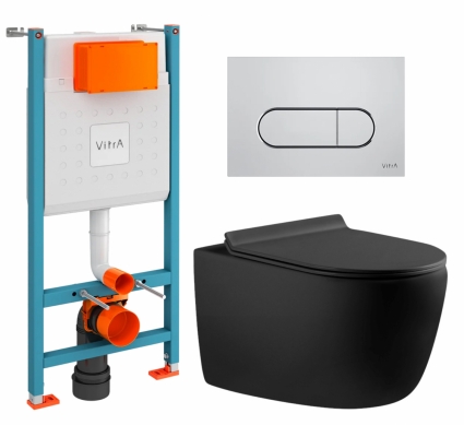 Комплект 3 в 1 инсталляция VitrA V-Fix Core + Унитаз подвесной Aquanet Cetus-BW 287008 + кнопка хром матовая