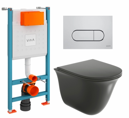 Комплект 3 в 1 инсталляция VitrA V-Fix Core +  Унитаз подвесной Grossman GR-4412BMS + кнопка хром матовая