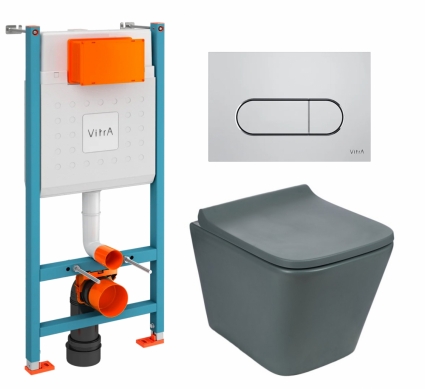 Комплект 3 в 1 инсталляция VitrA V-Fix Core + Унитаз подвесной Weltwasser WW SK Gelbach 041 MT-GR + кнопка хром матовая