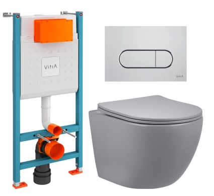 Комплект 3 в 1 инсталляция VitrA V-Fix Core + Унитаз подвесной Vincea Globo VT1-14SMG + кнопка хром матовая