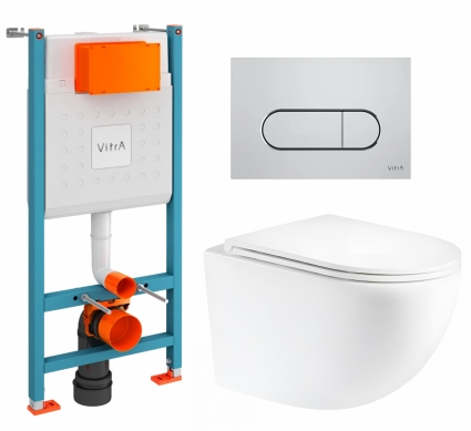Комплект 3 в 1 инсталляция VitrA V-Fix Core + Унитаз подвесной Enio Unico Tornado 1.0 EN2105073 + кнопка хром матовая