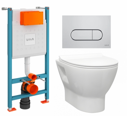 Комплект 3 в 1 инсталляция VitrA V-Fix Core + Унитаз подвесной Enio Nativo EN1270551 + кнопка хром матовая
