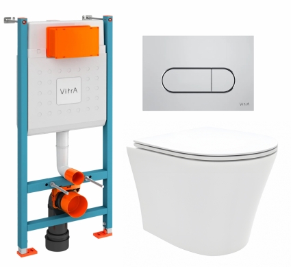 Комплект 3 в 1 инсталляция VitrA V-Fix Core + Унитаз подвесной Enio Neo EN5370588 + кнопка хром матовая