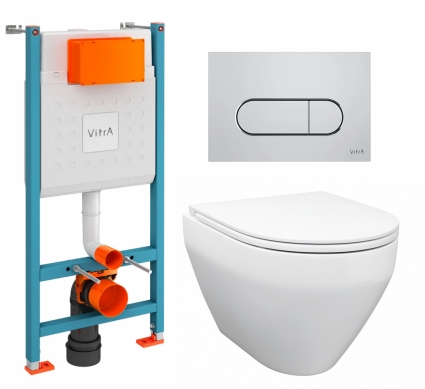 Комплект 3 в 1 инсталляция VitrA V-Fix Core + Унитаз подвесной Enio Cono EN2870522 + кнопка хром матовая
