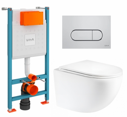 Комплект 3 в 1 инсталляция VitrA V-Fix Core + Унитаз подвесной Enio Unico Tornado EN2105073 + кнопка хром матовая